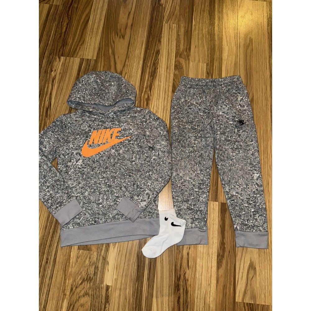 Nike Boys Outfit Hoodie Sz 7 6/7 Pants Sz 6 5/6 Cotton Gray White EUC